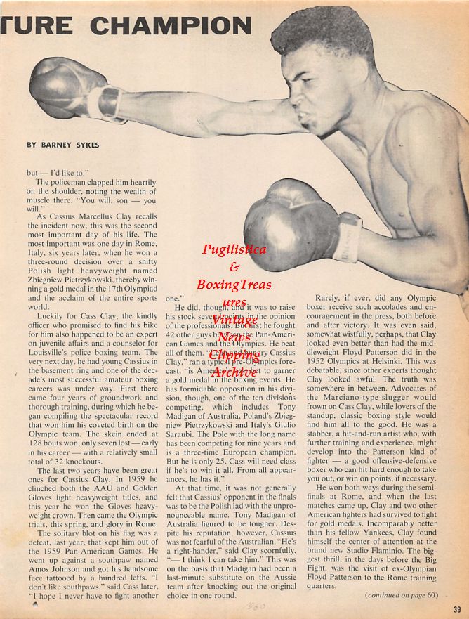 Boxing News Clipping #1251 - Cassius Clay / Muhammad Ali 1960 clipping