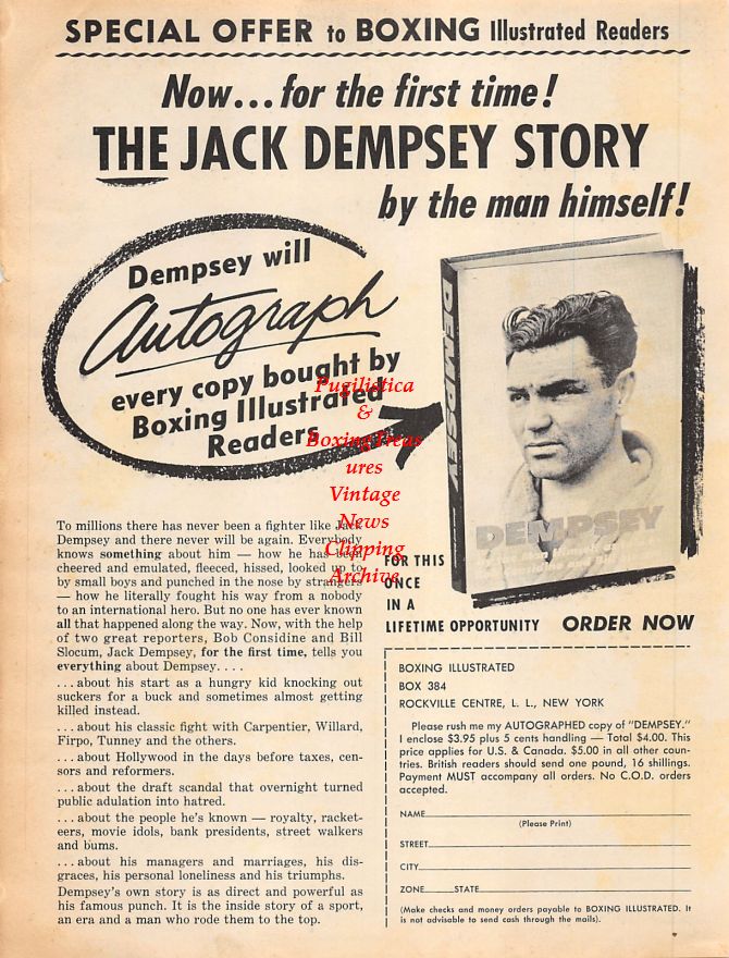 Boxing News Clipping #1252 - Jack Dempsey Autographed Book Offer