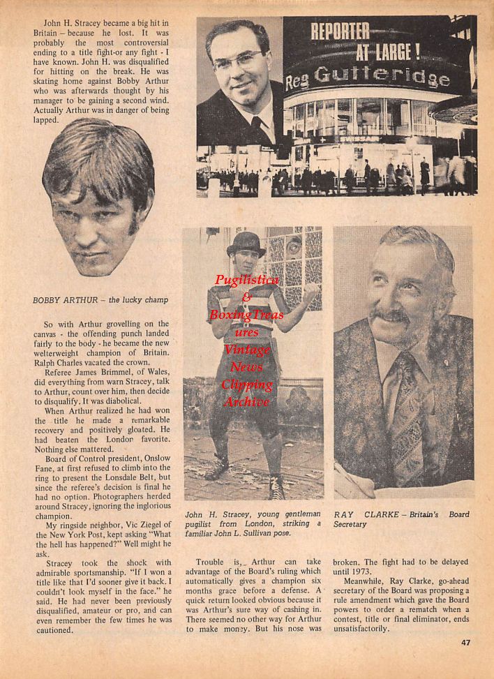 Boxing News Clipping #126 - Bobby Arthur, John H. Stracey, Ray Clarke, Reg Gutteridge