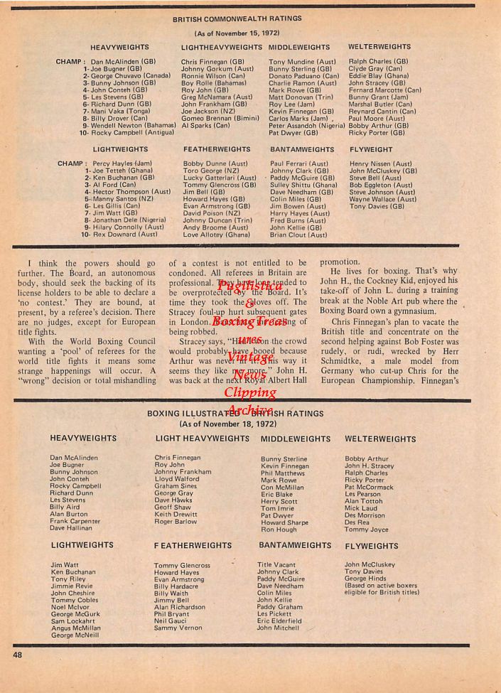 Boxing News Clipping #126 - Bobby Arthur, John H. Stracey, Ray Clarke, Reg Gutteridge