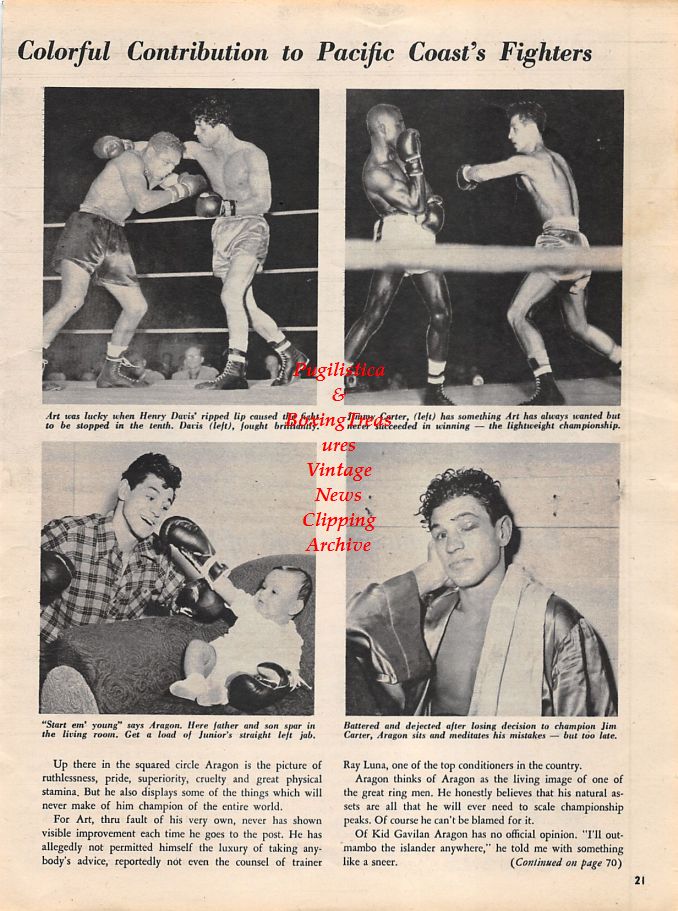 Boxing News Clipping #1262 - Art Aragon, Jimmy Carter, Dinny McMahon, Louis Kid Kaplan