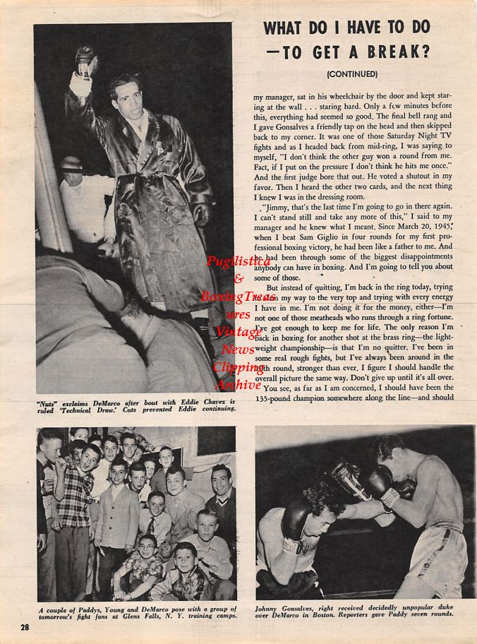 Boxing News Clipping #1265 - Paddy DeMarco and various opponents, Henry Davis, Paddy Young, Johnny Gonsalves