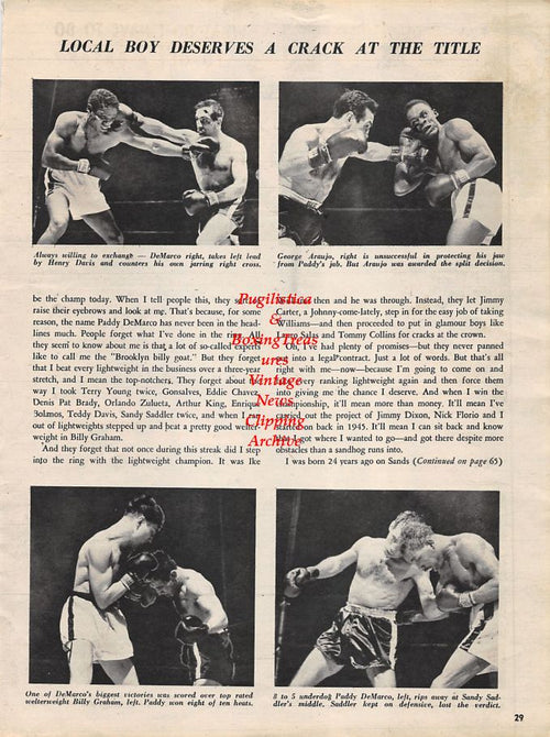 Boxing News Clipping #1266 - Kid McCoy, Paddy DeMarco, Henry Davis, George Araujo, Billy Graham, Sandy Saddler