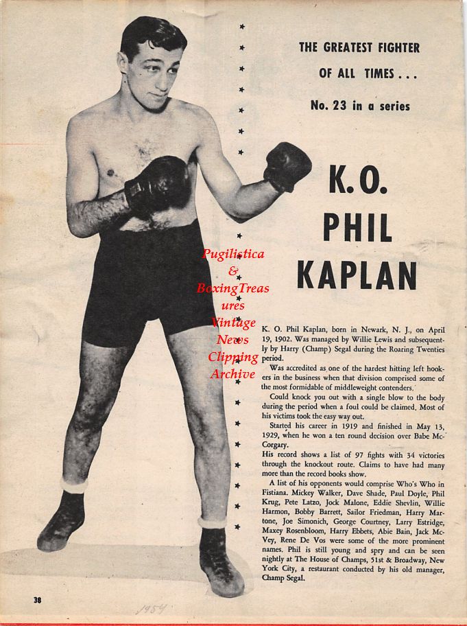 Boxing News Clipping #1270 - K.O. Phil Kaplan, Lou Ambers vs. Pedro Montanez
