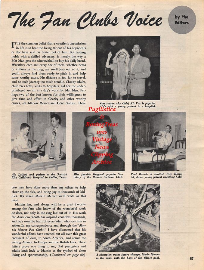 Boxing News Clipping #1271 - Yoshio Shirai vs. Terry Allen, Alo Leilani, Paul Boesch, Marin Mercer, Chief Kit Fox