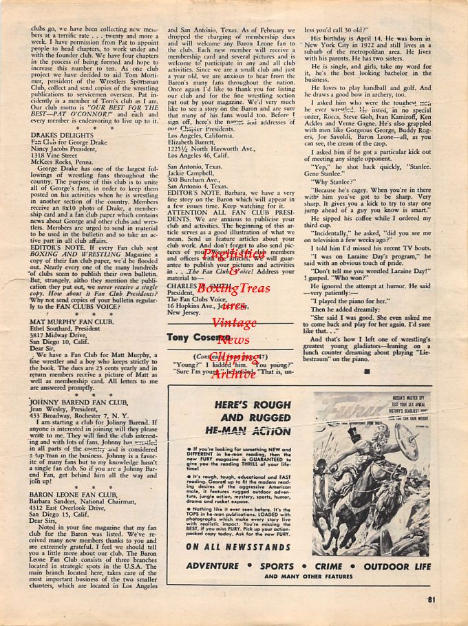 Boxing News Clipping #1275 - Cartoon with Gene Tunney, Jimmy McLarnin, Max Schmeling, Leo Lomski vs. Mike McTigue