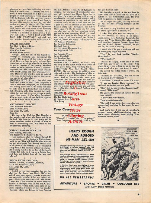 Boxing News Clipping #1275 - Cartoon with Gene Tunney, Jimmy McLarnin, Max Schmeling, Leo Lomski vs. Mike McTigue