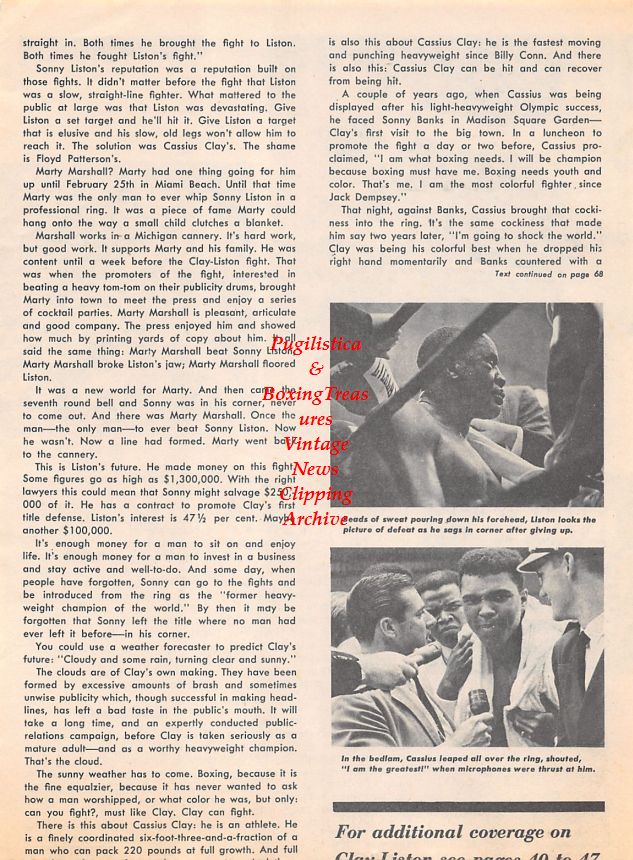Boxing News Clipping #1280 - Flash Elorde vs. Carlos Ortiz, Sugar Ramos vs. Mitsunori Seki, Muhammad Ali vs. Sonny Liston