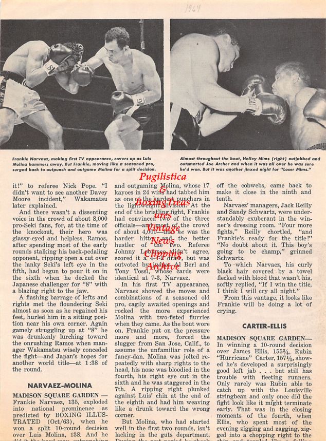 Boxing News Clipping #1282 - Frankie Narvaez vs. Luis Molina, Holly Mims vs. Joey Archer, Eddie Machen vs. Duke Sabedong