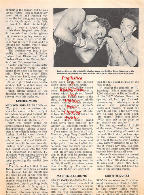Boxing News Clipping #1282 - Frankie Narvaez vs. Luis Molina, Holly Mims vs. Joey Archer, Eddie Machen vs. Duke Sabedong