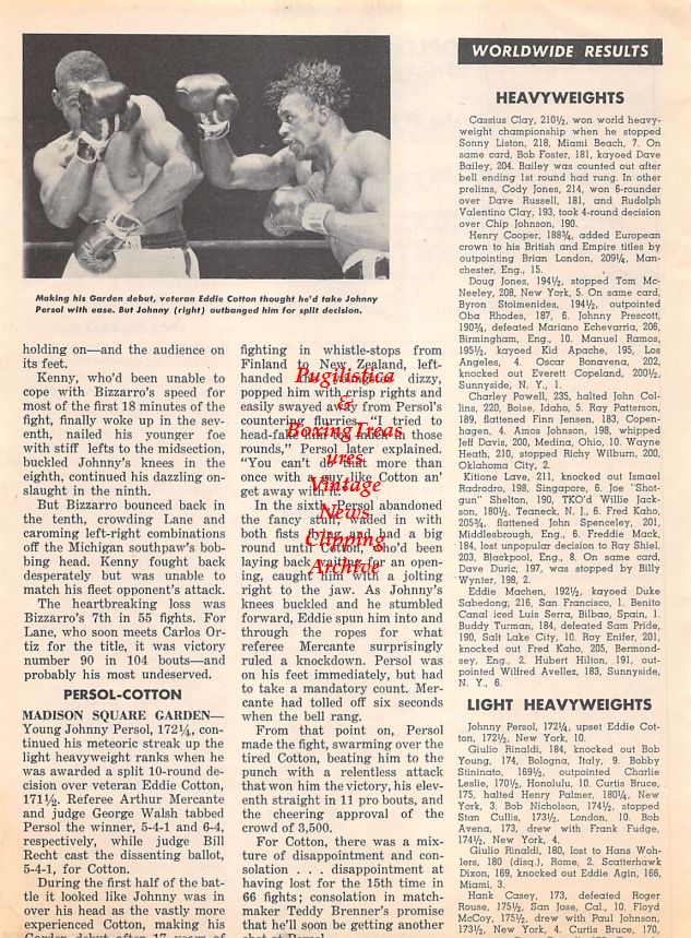 Boxing News Clipping #1283 - Eddie Cotton vs. Johnny Persol, Emile Griffith vs. Ralph Dupas