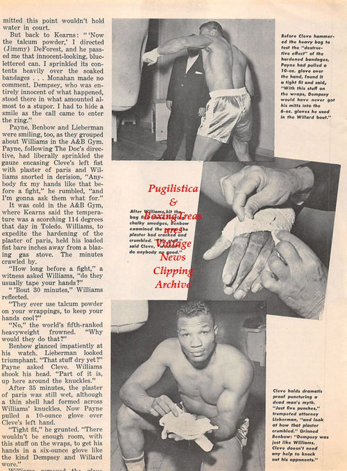 Boxing News Clipping #1286 - Cleveland Williams testing Jack Dempsey plaster fist theory