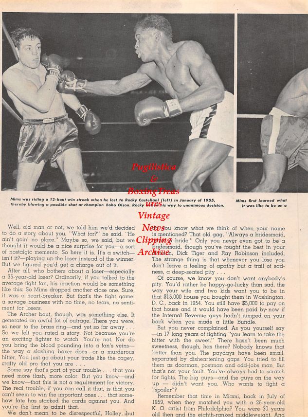 Boxing News Clipping #1288 - Holly Mims vs. Rubin Hurricane Carter and Rocky Castellani
