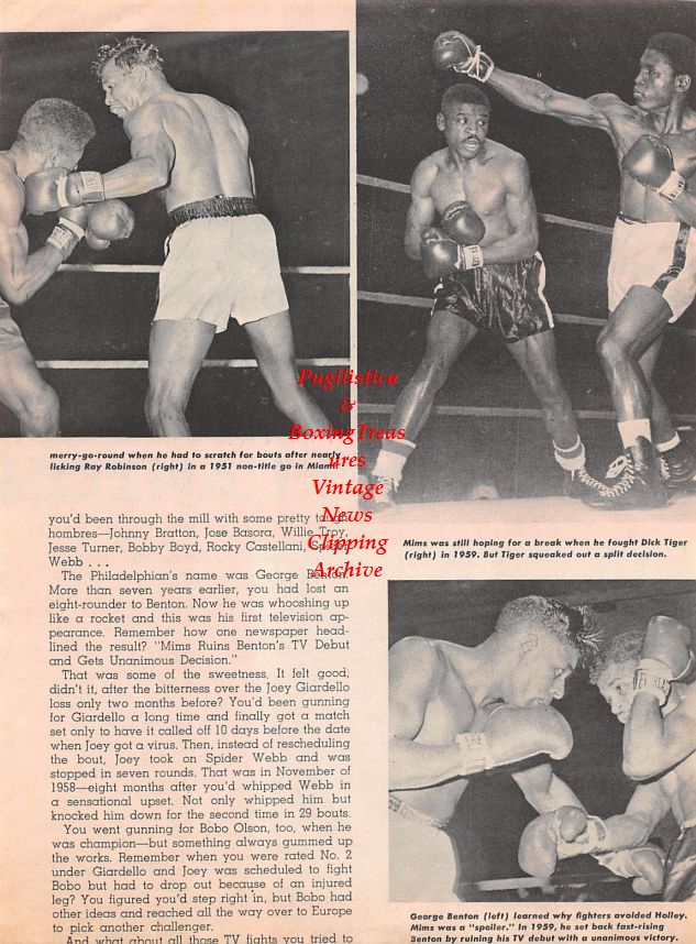 Boxing News Clipping #1289 - Holly Mims, Ray Robinson, Dick Tiger, George Benton, Barney Ross, Tony Canzoneri