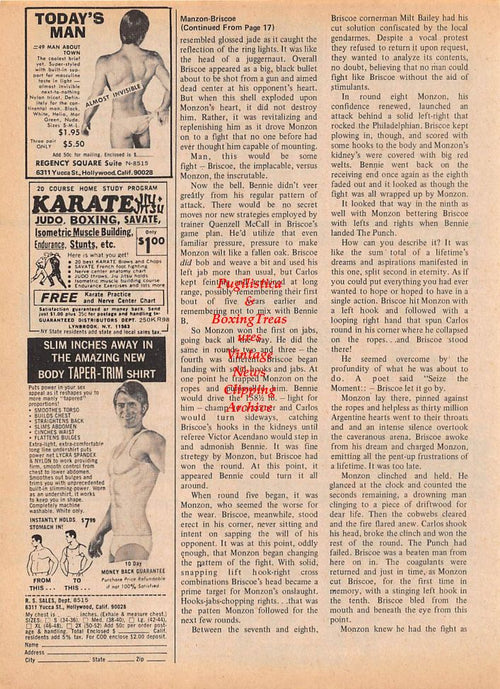 Boxing News Clipping #130 - 1973 Ad For Various Boxing Souvenirs including Ali vs. Frazier Poster