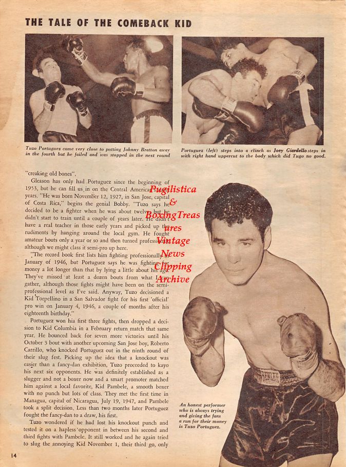 Boxing News Clipping #1301 - Tuzo Portuguez, Johnny Bratton, Joey Giardello, Joey Giambra