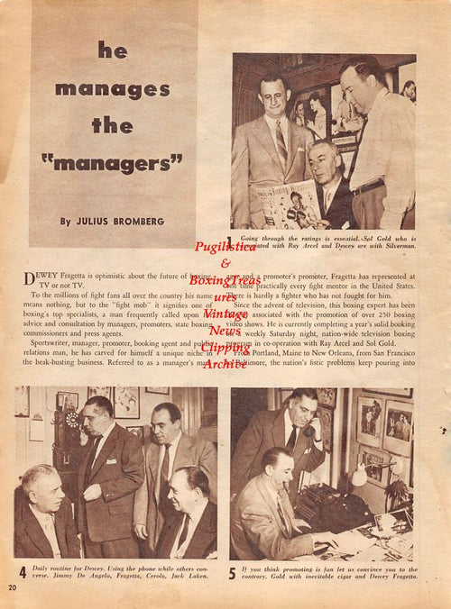 Boxing News Clipping #1304 - Vince Martinez, Dewey Fragetta, Ray Arcel, Sol Gold, Jimmy DeAngelo, Jack Laken