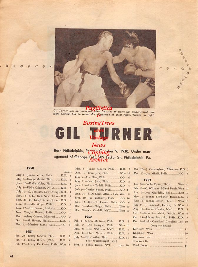 Boxing News Clipping #1316 - Carmen Basilio vs. Kid Gavilan, Gil Turner