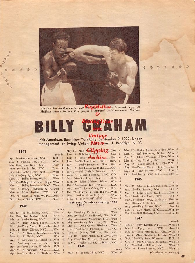 Boxing News Clipping #1319 - Johnny Saxton vs. Gil Turner, Billy Graham vs. Kid Gavilan