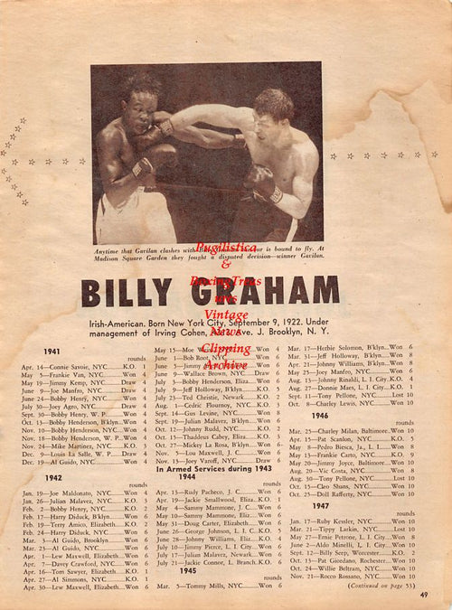 Boxing News Clipping #1319 - Johnny Saxton vs. Gil Turner, Billy Graham vs. Kid Gavilan