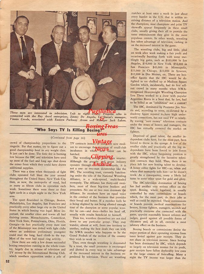 Boxing News Clipping #1320 - Johnny Saxton pin-up, Dewey Fragetta, Jimmy DeAngelo, Vinnie Cerola, Jack Laken