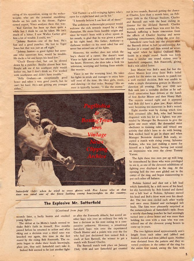 Boxing News Clipping #1321 - Bob Satterfield vs. Rex Layne