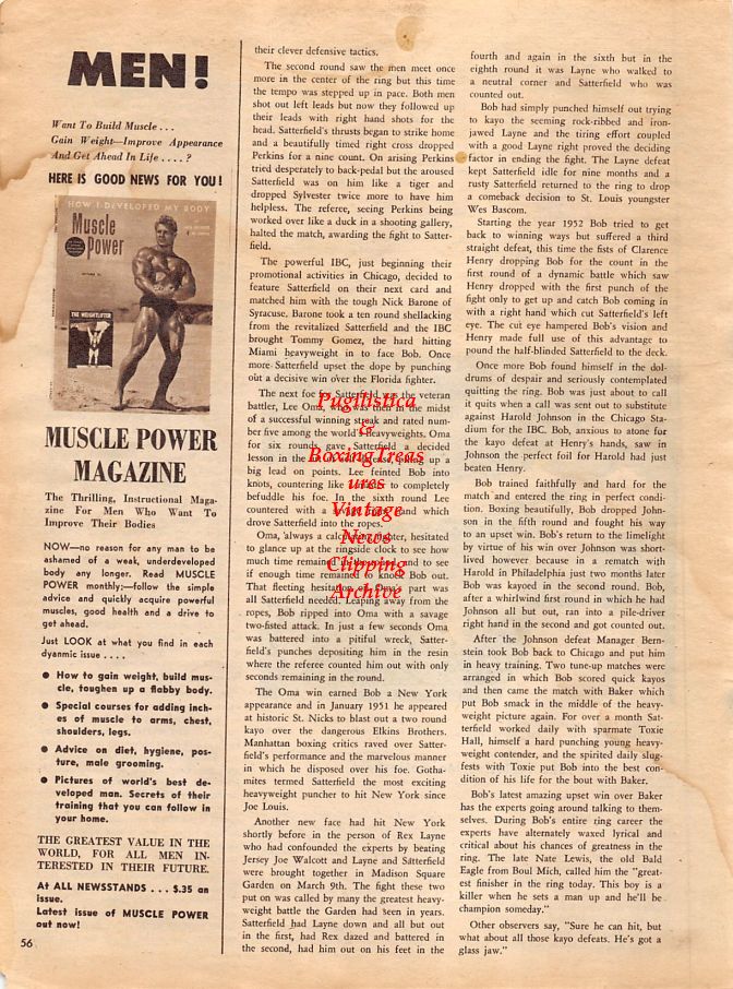 Boxing News Clipping #1321 - Bob Satterfield vs. Rex Layne