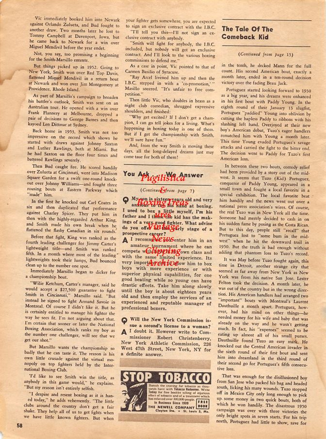 Boxing News Clipping #1322 - Charley Fusari, Johnny Addie, Vic Marsillo, Ray Arcel
