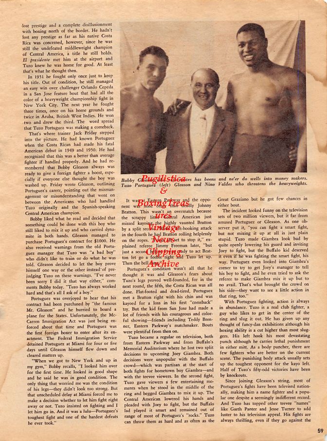 Boxing News Clipping #1323 - Bobby Gleason, Tuzo Portuguez, Nino Valdes