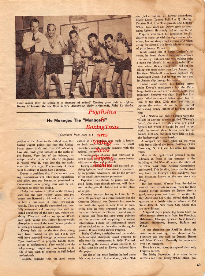 Boxing News Clipping #1324 - Jimmy McLarnin, Barney Ross, Henry Armstrong, Baby Arizmendi, Fidel LaBarba