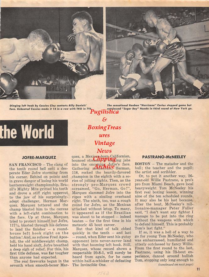 Boxing News Clipping #1328 - Muhammad Ali vs. Billy Daniels, Hurricane Carter vs. Sugar Boy Nando
