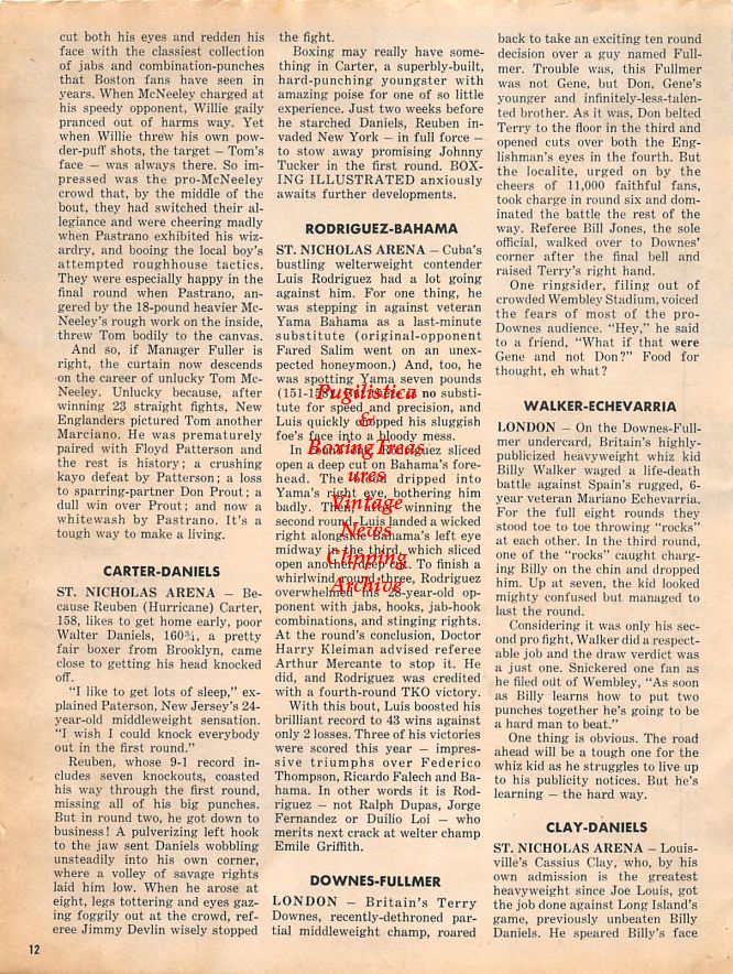 Boxing News Clipping #1328 - Muhammad Ali vs. Billy Daniels, Hurricane Carter vs. Sugar Boy Nando
