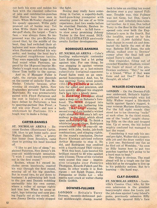 Boxing News Clipping #1328 - Muhammad Ali vs. Billy Daniels, Hurricane Carter vs. Sugar Boy Nando