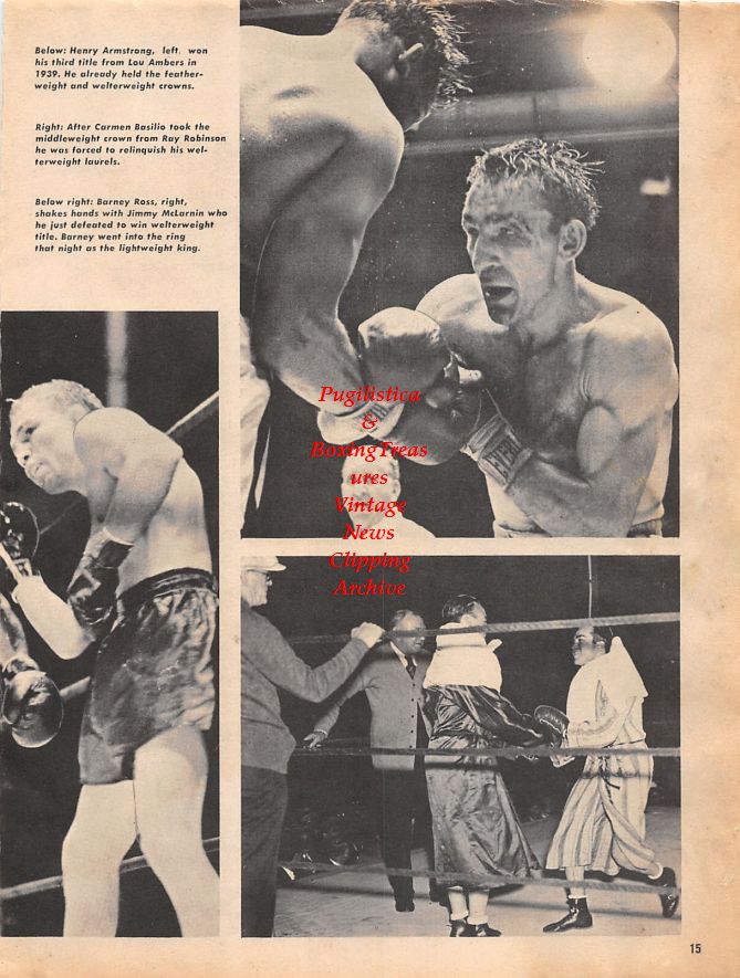 Boxing News Clipping #1329 - Davey Moore, Carmen Basilio vs. Sugar Ray Robinson, Barney Ross vs. Jimmy McLarnin