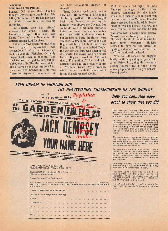 Boxing News Clipping #133 - Jose Becerra, Jack Dempsey "Your Name Here" Poster Ad
