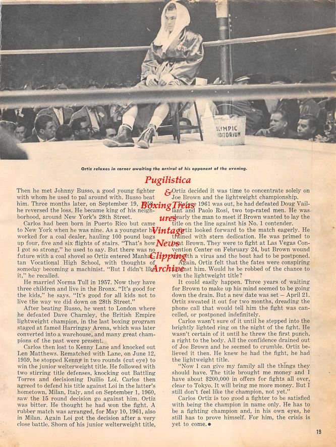 Boxing News Clipping #1331 - Sid Flaherty Boarding House Boxing, Carlos Ortiz