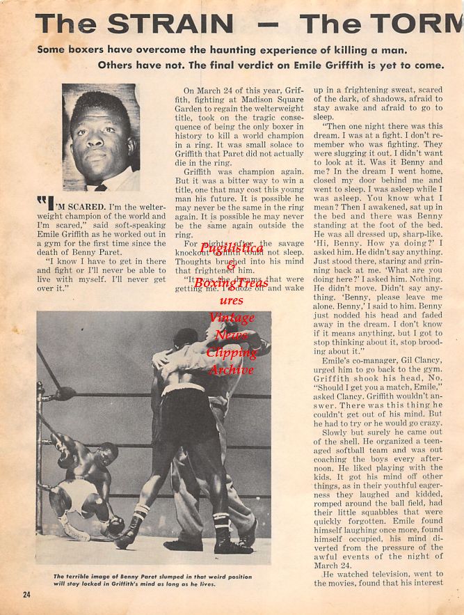 Boxing News Clipping #1333 - Emile Griffith vs. Benny Kid Paret, Sid Flaherty, Carl Bobo Olson