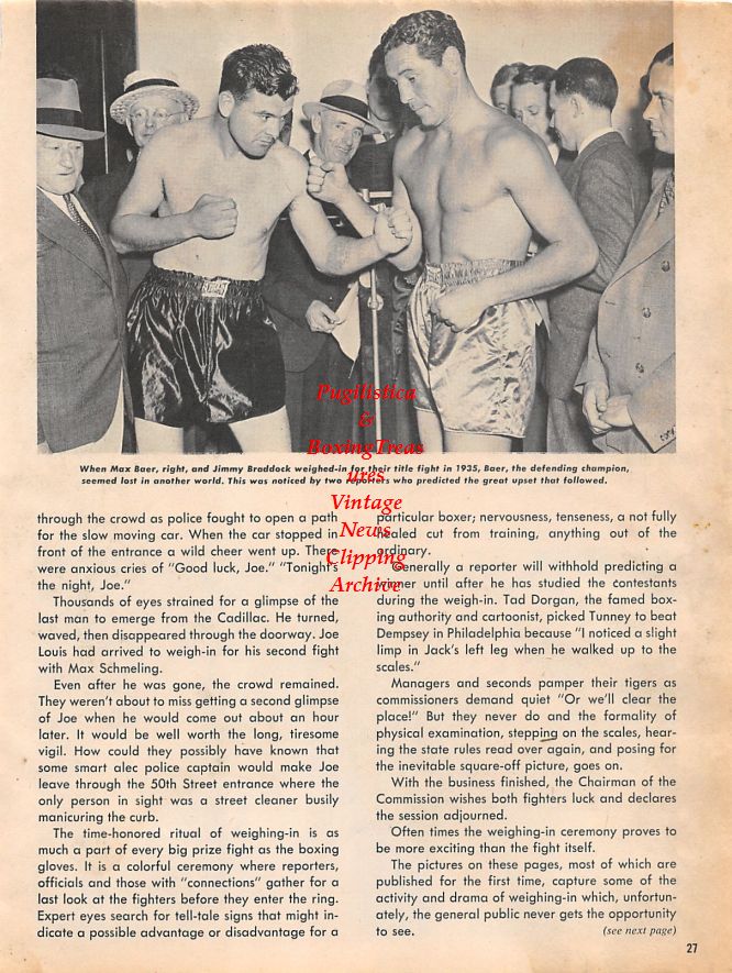 Boxing News Clipping #1335 - Jim Braddock vs. Max Baer, Sugar Ray Robinson, Joe Louis, Joey Maxim