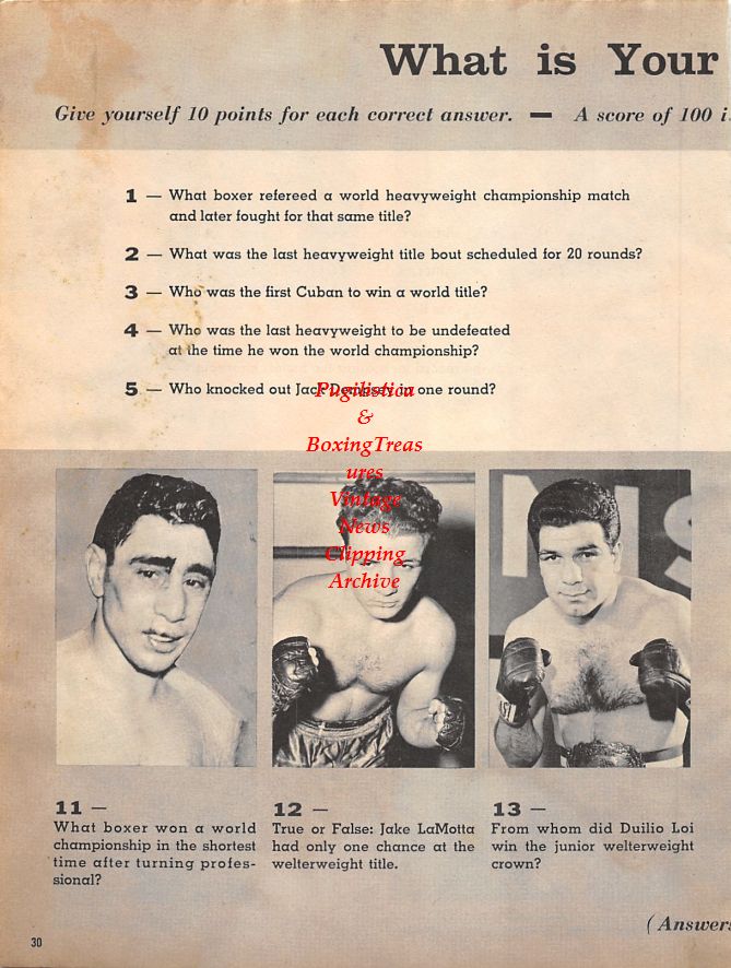 Boxing News Clipping #1336 - Ingemar Johansson vs. Floyd Patterson III weigh-in ceremonies, Jake LaMotta, Duilio Loi