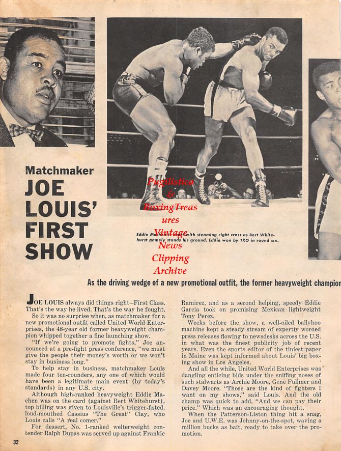 Boxing News Clipping #1337 - Eddie Machen vs. Bert Whitehurst, Joe Louis as matchmaker, Davey Moore, Harold Johnson, Sonny Liston
