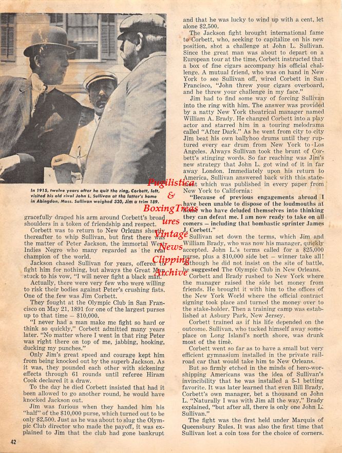 Boxing News Clipping #1339 - James J. Corbett, John L. Sullivan, Tom Sharkey