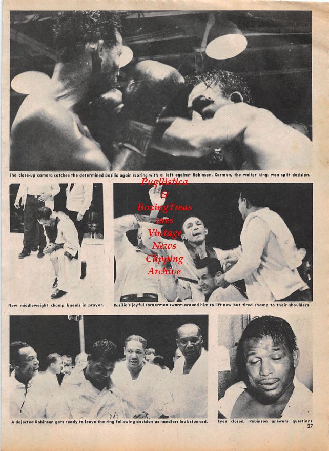Boxing News Clipping #1350 - Rocky Rivero, Sugar Ray Robinson vs. Carmen Basilio
