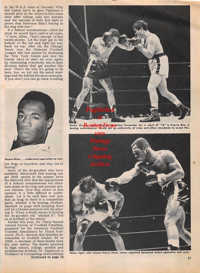 Boxing News Clipping #1351 - Angelo Dundee, Rocky Rivero vs. Florentino Fernandez, Mauro Mina vs. Henry Hank