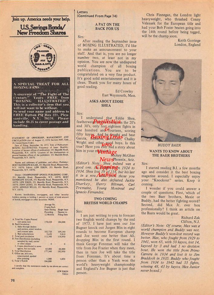 Boxing News Clipping #136 - Buddy Baer