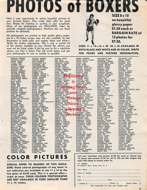 Boxing News Clipping #1360 - Lulu Perez vs. Willie Pep, Paddy DeMarco vs. Jimmy Carter, Johnny Addie, Dan Florio