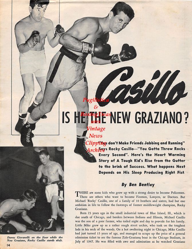 Boxing News Clipping #1361 - Rocky Casillo, Danny Giovanelli, Johnny Saxton vs. Johnny Bratton, Billy Peacock vs. Nate Brooks, George Araujo vs. Curley Monroe, Chuck Davey vs. Art Aragon
