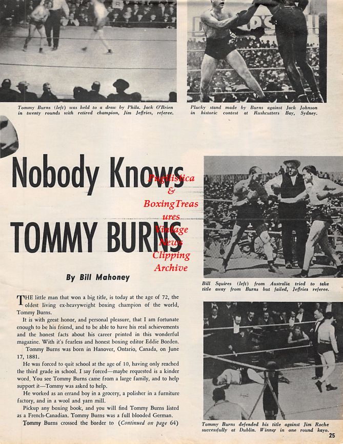 Boxing News Clipping #1366 - Billy Peacock, Tommy Burns, Bill Squires, Jim Roche