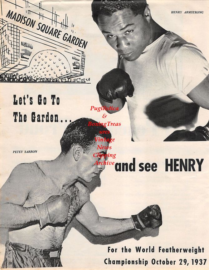 Boxing News Clipping #1367 - Billy Peacock vs. Henry Pappy Gault, Jack Root, Joe Stanley, Henry Armstrong, Petey Sarron