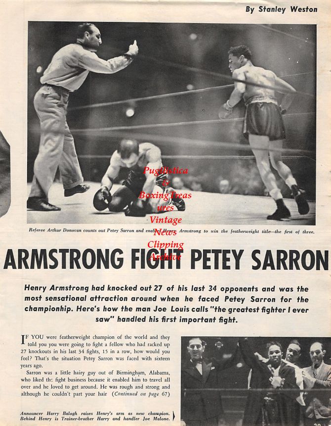 Boxing News Clipping #1368 - Henry Armstrong vs. Petey Sarron