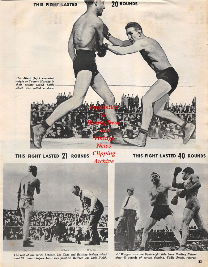 Boxing News Clipping #1370 - Abe Attell vs. Tommy Murphy, Joe Gans vs. Battling Nelson, Ad Wolgast, Willie Pep, Al Bummy Davis